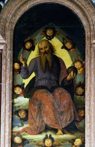 Gud Faderns välsignelse, detalj från Polyptyken av Certosa av Pavia av Pietro Perugino