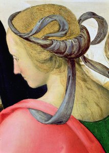 Jungfruns äktenskap, detalj som visar en av jungfruns följeslagare, 1500-04 olja på duk detalj av 53750 av Pietro Perugino