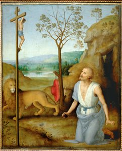 Sankt Hieronymus i öknen (målning) av Pietro Perugino