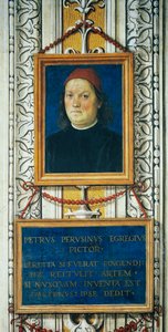 Självporträtt och titelblock av Pietro Perugino