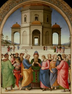 Jungfruns äktenskap Målning av Pietro Vannucci dit Il Perugino (The Perugin) (1450-1523) 1504 Sön. 2,36x1,86 m - Caen, konstmuseet - Jungfruns bröllop - Målning av Pietro Vannucci, kallad Il Perugino (1450-1523), olja på trä (234 x 18)
