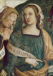 Den persiska sibylla. Detalj av Den evige fadern omger profeter och sibyllor (fresk av Pietro Perugino
