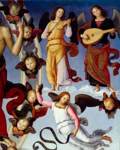 Kristi himmelsfärd Detalj som representerar musikaliska änglar. Målning av Pietro Vannucci dit Il Perugino (The Perugin) (1450-1523) 1496 Lyon, Museum of Fine Arts av Pietro Perugino