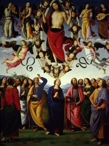 Kristi himmelsfärd Jesu Kristi himmelsfärd representeras i en mandorla. Detalj. Målning av Pietro Vannucci dit Il Perugino av Pietro Perugino