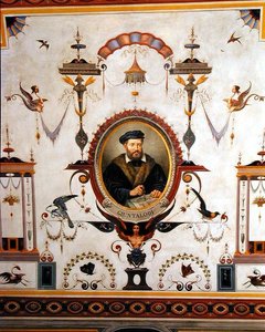 Porträtt av Giuntalodi, detalj från taket på Sala del Sindaco av Pietro Pezzati