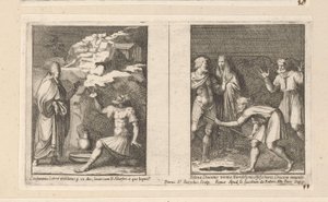 Påven Silvester botar Konstantin och Sankta Helena hittar det sanna korset Constantinus Lebra mundatus p un dies latuit cum B. Silvestro a quo baptiz (...) (titel på objektet) Kejsar Konstantins historia (serietitel)