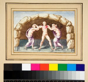 Hylas och nymferna (svart krita, några med penna och brunt bläck. färgad med akvarell) av Pietro Santi Bartoli