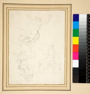 Två draperade kvinnofigurer sittande (penna) av Pietro Santi Bartoli