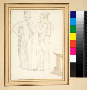 Två vyer av en bronsstatyett (penna och penna) av Pietro Santi Bartoli