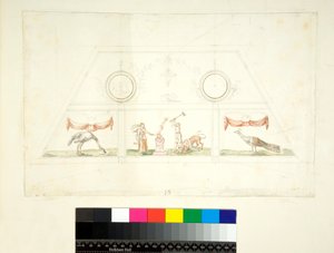 Valv av Villa Madama (svart krita, en del med penna och brunt bläck. färgad med akvarell) av Pietro Santi Bartoli