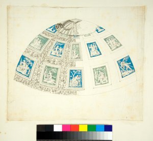 Valv av Villa Madama (svart krita, en del med penna och brunt bläck. färgad med akvarell) av Pietro Santi Bartoli