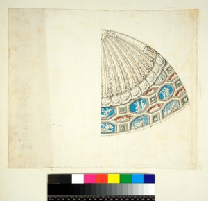 Valv av Villa Madama (svart krita, en del med penna och brunt bläck. färgad med akvarell) av Pietro Santi Bartoli