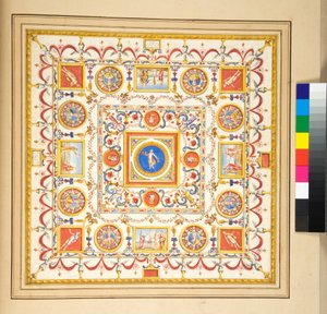 Volta del Palazzo di Augusto (svart krita, en del med penna och brunt bläck. färgad med akvarell) av Pietro Santi Bartoli