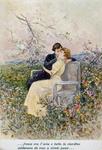 Två älskare, illustration av Pietro Scoppetta (1863-1920), Italien, 1900-talet