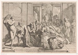 Alkibiades avbryter samtalet mellan Sokrates och hans vänner av Pietro Testa
