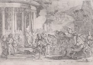 Sinorix bars från Artemis tempel i ett försök att undkomma effekterna av giftet..., ca. 1640. av Pietro Testa