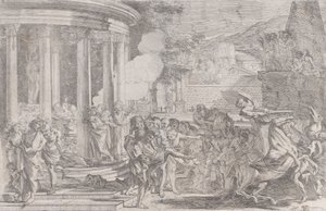 Sinorix bars från Artemis tempel i ett försök att undkomma effekterna av giftet..., ca. 1640. av Pietro Testa