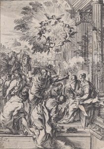 The Adoration of the Magi, utspelad före och arkitektonisk pelargång, ca. 1640. av Pietro Testa