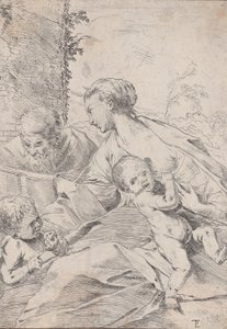 Den heliga familjen med spädbarnet Saint John som håller ett äpple, ca. 1630. av Pietro Testa