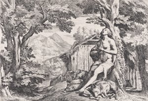 Den förlorade sonen bland svinen, från en serie om fyra tryck, ca. 1645. av Pietro Testa