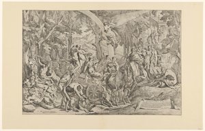 Triomf van de schilderkunst op de Parnassus Uttrycker tillgivenhet/ tjänar en båge/ triumferar över Parnassus (titel på objekt) av Pietro Testa