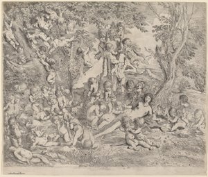 Venus i en trädgård med amoriner av Pietro Testa