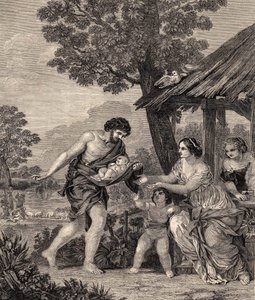 Romulus och Remus. Gravyr efter målningen av Pietro da Cortone. Gravyr från 1860. av Pietro da Cortona