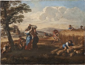 Landskap med skördeplats - Landskap med skörd, av Cortona, Pietro da (1596-1669) (Pierre de Cortona). Olja på duk. Mått: 50x65cm. Nationalmuseum Stockholm av Pietro da Cortona