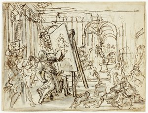 Jordbävning i en konstnärs ateljé av Pietro da Cortona