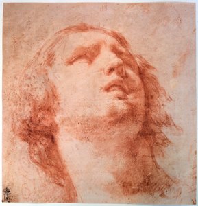 Huvudstudie av en kvinna som tittar upp, 1600-talet av Pietro da Cortona