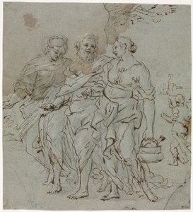 Lot and His Daughters recto Skiss för Lot and His Daughters verso, 1600-talet. av Pietro da Cortona