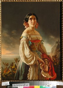 Porträtt av prinsessan Lina Gagarina (då grevinnan Muraviova). Målning av Pimen Nikitich Orlov (1812-1863), olja på duk
