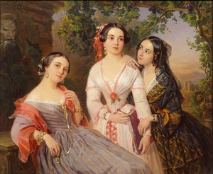 Porträtt av systrarna grevarna Elizabeth Salis De Tournemire, Sofia Sukhovo-Kobalina och Eudokia Petrovo-Solovo, 1847