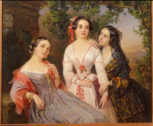 Portraits des soeurs la comtesse Elisabeth Salias de Tournemire (1815-1892), Sophia Soukhovo Kobylina (Soukhovo-Kobylina) (1825-1867) och Eudokia Petrovo Solovovo - Peinture de Pimen Nikitich Orlov (1812-1863),