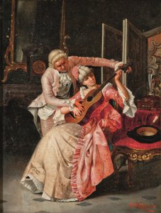 Musiklektionen (olja på duk) av Pio Ricci