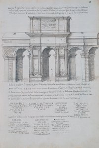 Claudius båge i Rom, ritning, från romerska antikviteter, av Pirro Ligorio (1513-1583)