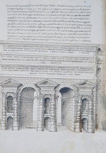 Porta Maggiore i Rom, ritning, från romerska antikviteter, av Pirro Ligorio (1513-1583)
