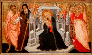 Madonna och barn med heliga. 1400-talet (Tempera på trä) av Pittore Marchigiano
