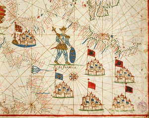 Kingdom of France, från portolan atlas bestående av sex diagram, av Placido Caloiro och Francesco Oliva, Parchment. 1646.