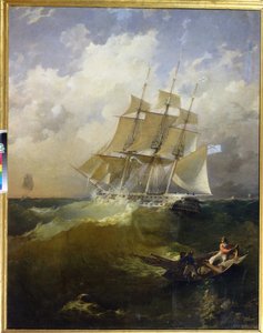 44-kanons fregatten, Aurora ("44-kanons fregatten Aurora") - Målning av Platon Timofeyevich Borispolets (1805-1880), olja på duk av Platon Timofeyevich Borispolets
