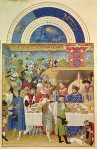 Hertigen av Berry har bord och januari månad. Flamländsk miniatyr av Pol De Limburg (1400-talet) från manuskriptet "The very rich hours of the duke of berry""
