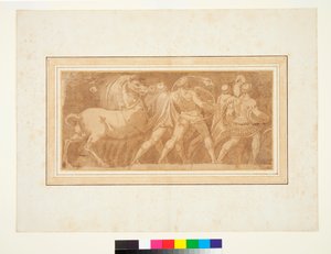 Fris med en del av en romersk triumf (penna och brunt bläck och brunt tvätt) av Polidoro da (after) Caravaggio