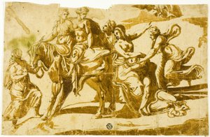 Celias flygning av Polidoro da Caravaggio