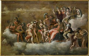 Psyke mottaget i Olympen ... av Polidoro da Caravaggio