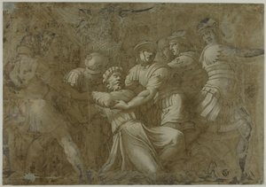 Romerska soldater arresterar Sankt Peter (?) av Polidoro da Caravaggio