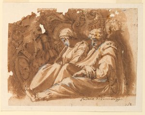 Sittande figurer med trofé av Polidoro da Caravaggio