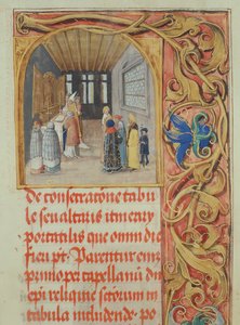 Altarinvigning av biskopen med hjälp av kanoner och världsliga grundare från biskop Erasmus Cioleks påvliga kyrka, ca 1510 (tempera & guld på pergament) av Polish School