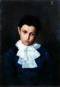 Porträtt av en pojke med spetskrage (olja på duk) av Polish School