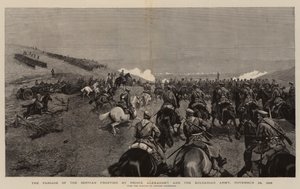 The Passage of the Servian Frontier av Prins Alexander och den bulgariska armén, 24 november 1885 (gravyr) av Polish School