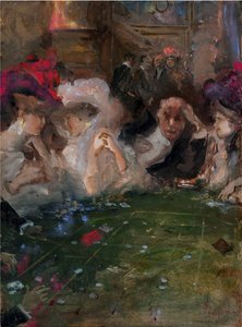 Professionella Roulette Gamblers av Mariani, Pompeo (1857-1927). Olja på kartong, storlek: 36x26